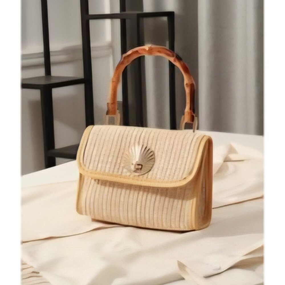 SHEIN – Metal Decor Straw Vacation Satchel Bag